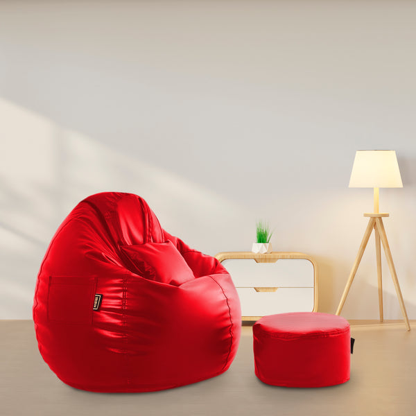 Seventh Heaven 3XL Bean Bag Cover with Footrest & Cushion ( Premium Leatherite - Red )