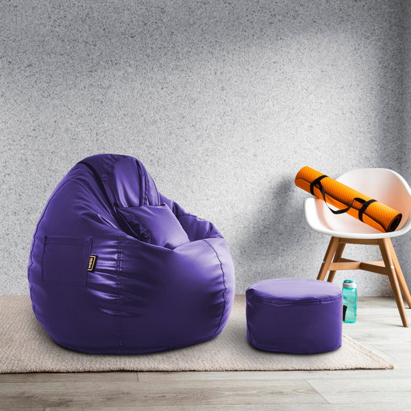 Seventh Heaven 3XL Bean Bag Cover with Footrest & Cushion ( Premium Leatherite - Purple )
