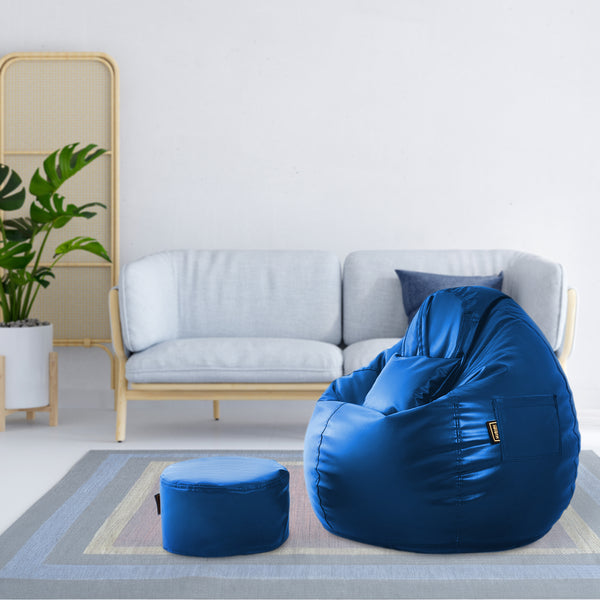 Seventh Heaven 3XL Bean Bag Cover with Footrest & Cushion ( Premium Leatherite - Royal Blue )