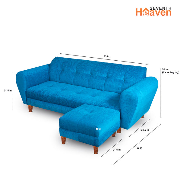 Milan 4 Seater with Ottoman- ( Premium Molfino Fabric- Sky Blue )