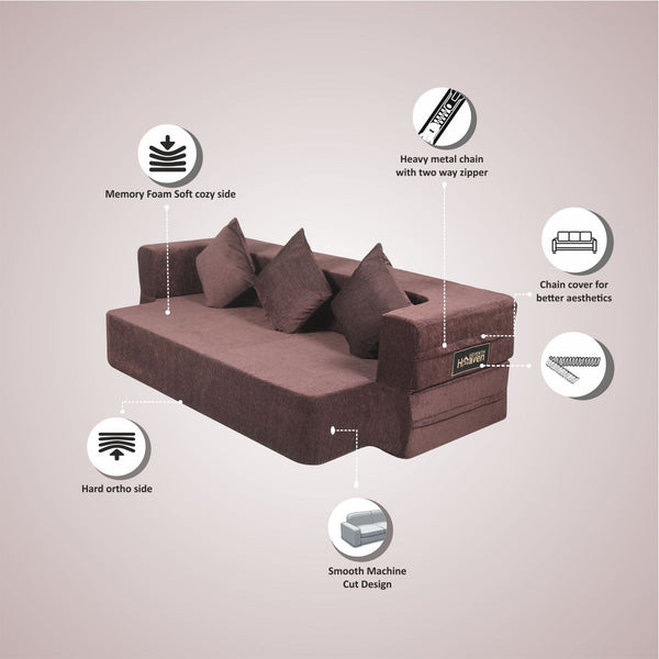 Flipper X Sofa Cum Bed - 3  Seater, Plain Cushion ( Premium Molfino Fabric, Brown )