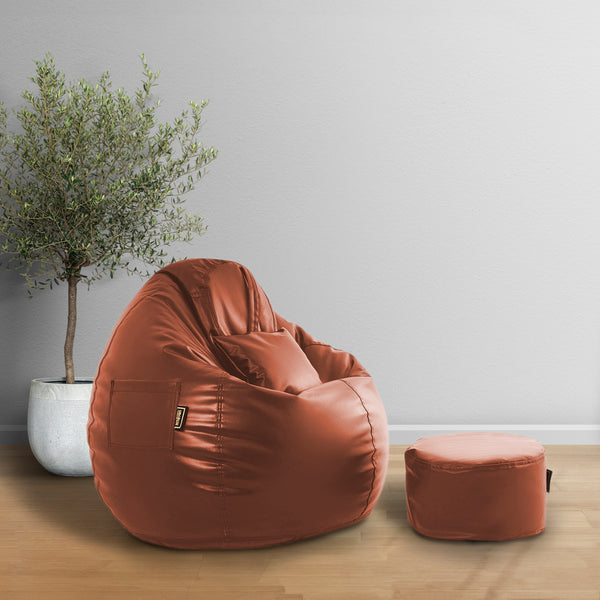 Seventh Heaven 3XL Bean Bag Cover with Footrest & Cushion ( Premium Leatherite - Tan )