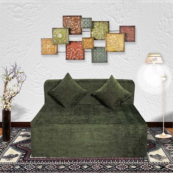 Rejoice Sofa Cum Bed Cover - 2 Seater, Plain Cushion ( Premium Molfino Fabric, Green )
