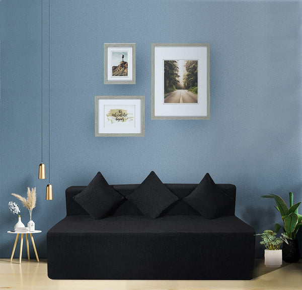 Rejoice Sofa Cum Bed - 4 Seater, Plain Cushion ( Premium Molfino Fabric, Black )
