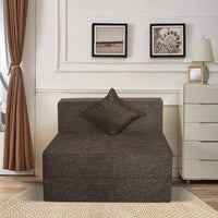 rejoice sofa cum bed 1 seater plain cushion jute fabric brown