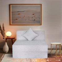 rejoice sofa cum bed 1 seater plain cushion jute fabric light grey