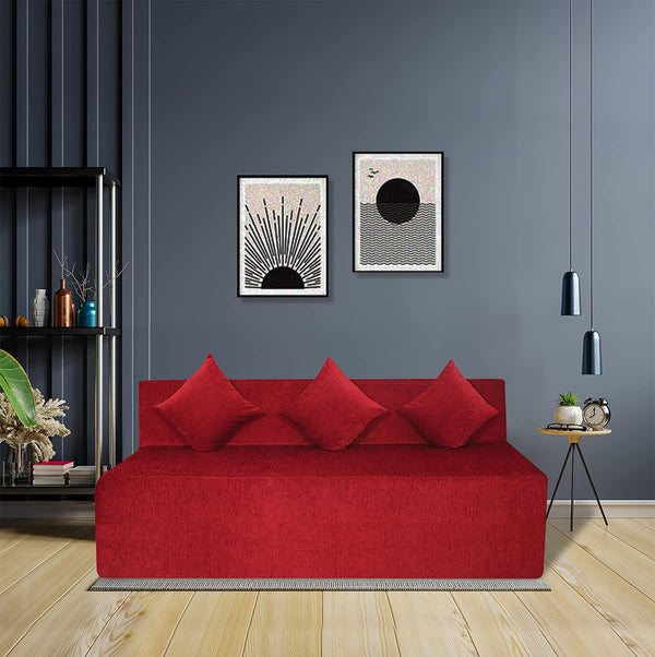 Rejoice Sofa Cum Bed - 4 Seater, Plain Cushion ( Premium Molfino Fabric, Maroon )
