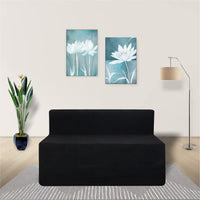 rejoice sofa cum bed 2 seater plain cushion premium molfino fabric black