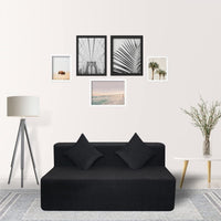 rejoice sofa cum bed 3 seater plain cushion premium molfino fabric black