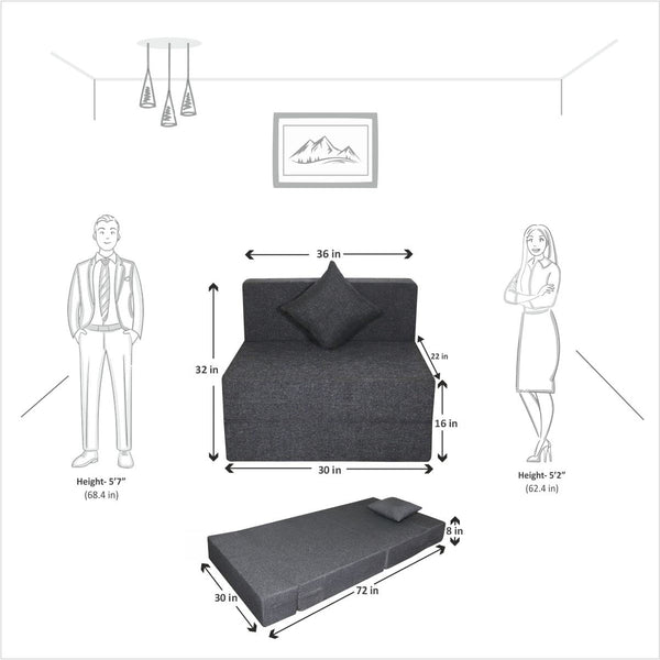 Rejoice Sofa Cum Bed - 1 Seater, Plain Cushion  ( Jute Fabric, Dark Grey )