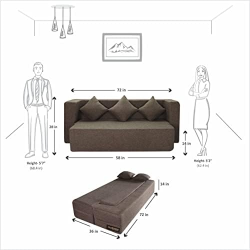 Flipper X Sofa Cum Bed - 3 Seater, Plain Cushion ( Jute Fabric, Brown )