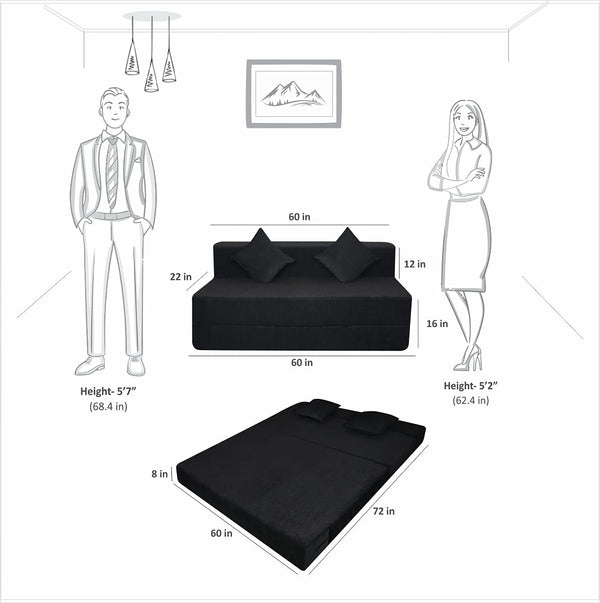 Rejoice Sofa Cum Bed - 3 Seater, Plain Cushion ( Premium Molfino Fabric, Black )