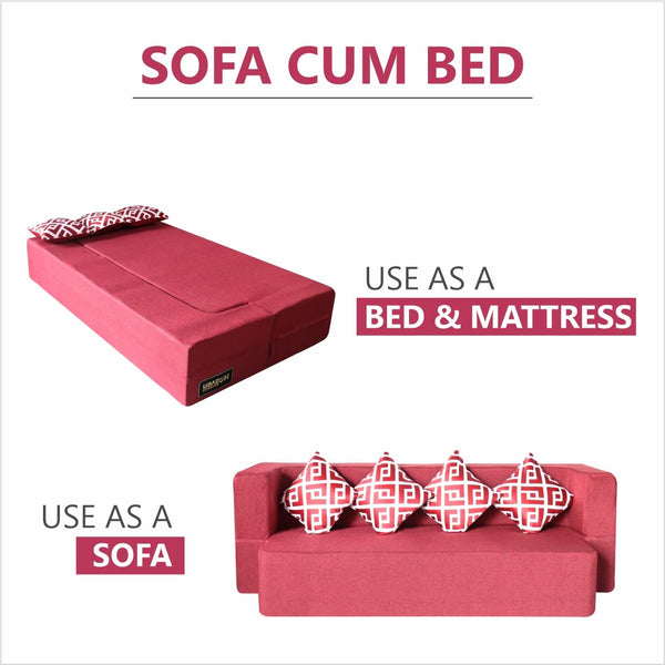 Flipper X Sofa Cum Bed - 4 Seater, Printed Cushion ( Jute Fabric,  Maroon )