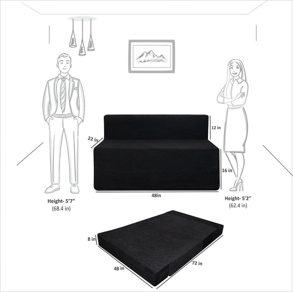 Rejoice Sofa Cum Bed - 2 Seater, Plain Cushion ( Premium Molfino Fabric, Black )