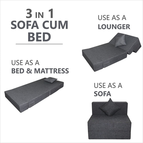 Rejoice Sofa Cum Bed - 1 Seater, Plain Cushion  ( Jute Fabric, Dark Grey )