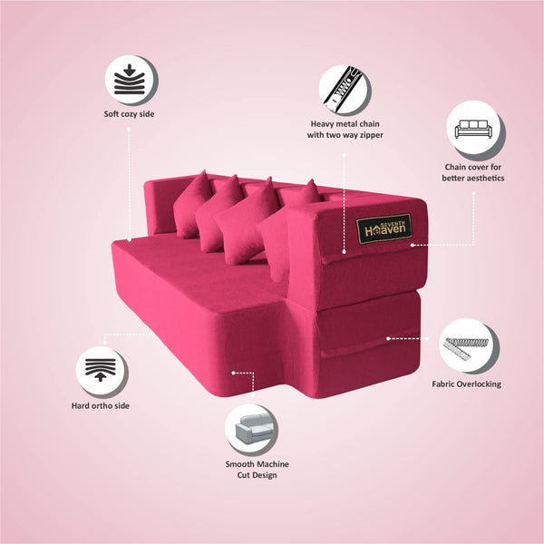 Flipper X Sofa Cum Bed - 4  Seater, Plain Cushion ( Jute Fabric, Maroon )