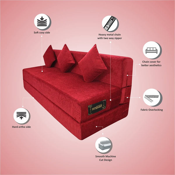 Rejoice Sofa Cum Bed - 4 Seater, Plain Cushion ( Premium Molfino Fabric, Maroon )