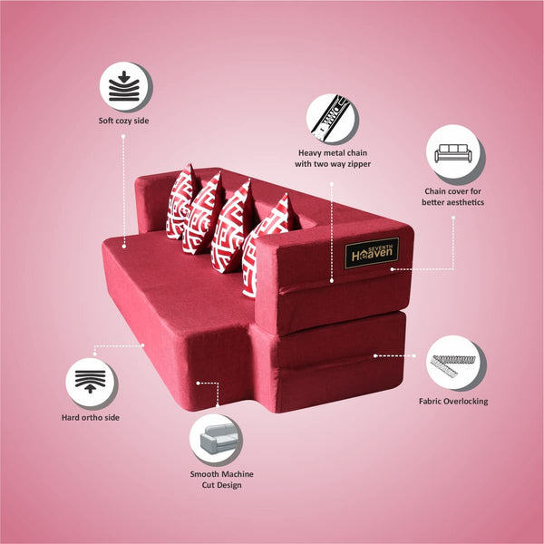 Flipper X Sofa Cum Bed - 4 Seater, Printed Cushion ( Jute Fabric,  Maroon )