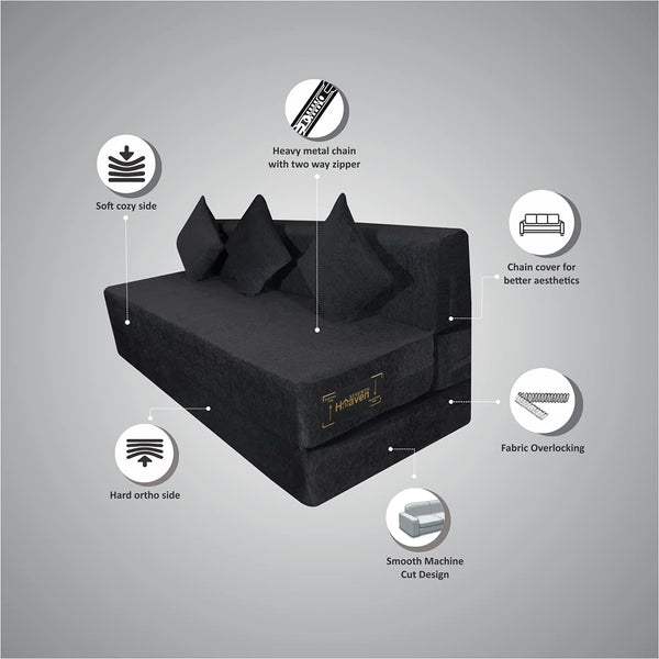 Rejoice Sofa Cum Bed - 4 Seater, Plain Cushion ( Premium Molfino Fabric, Black )