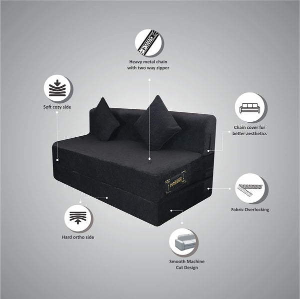 Rejoice Sofa Cum Bed - 3 Seater, Plain Cushion ( Premium Molfino Fabric, Black )