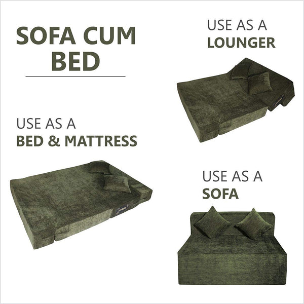 Rejoice Sofa Cum Bed - 2 Seater, Plain Cushion ( Premium Molfino Fabric, Green )