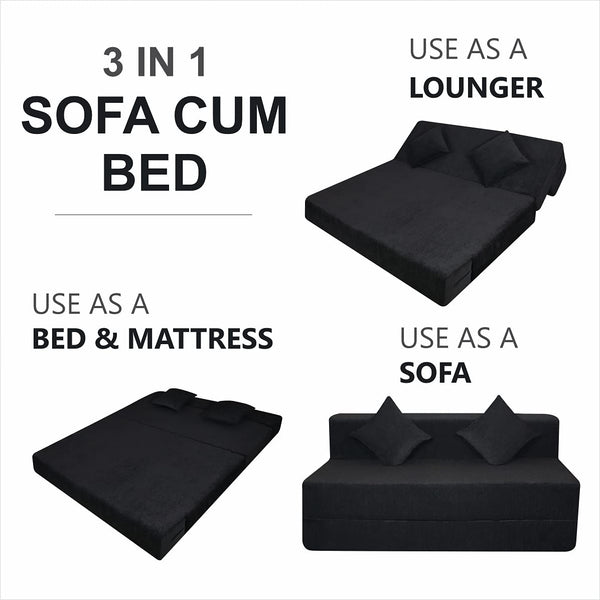 Rejoice Sofa Cum Bed - 3 Seater, Plain Cushion ( Premium Molfino Fabric, Black )