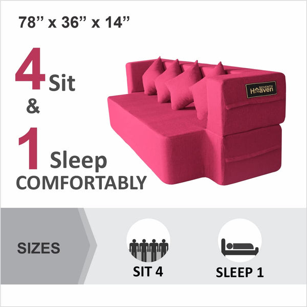 Flipper X Sofa Cum Bed - 4  Seater, Plain Cushion ( Jute Fabric, Maroon )