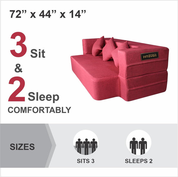 Flipper X Sofa Cum Bed - 3 Seater, Plain Cushion ( Jute Fabric, Maroon )