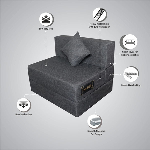 Rejoice Sofa Cum Bed - 1 Seater, Plain Cushion  ( Jute Fabric, Dark Grey )