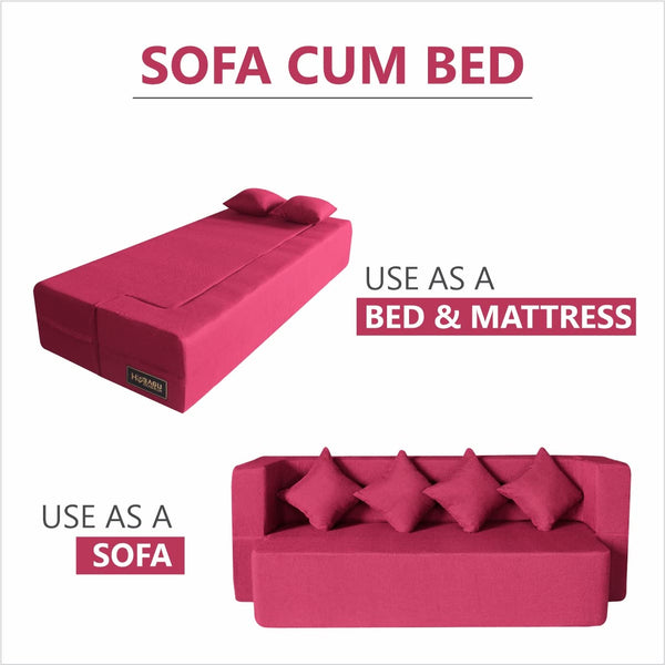 Flipper X Sofa Cum Bed - 4  Seater, Plain Cushion ( Jute Fabric, Maroon )
