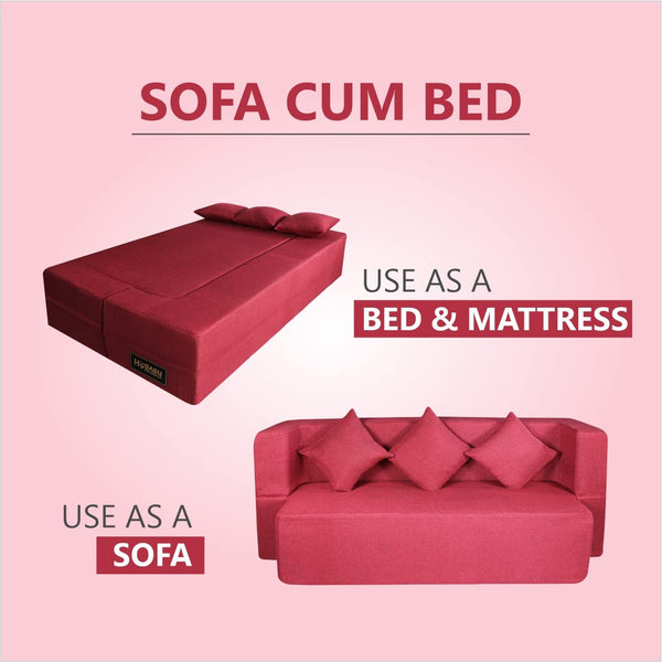 Flipper X Sofa Cum Bed - 3 Seater, Plain Cushion ( Jute Fabric, Maroon )
