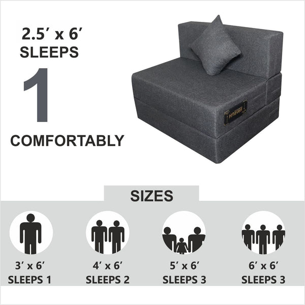 Rejoice Sofa Cum Bed - 1 Seater, Plain Cushion  ( Jute Fabric, Dark Grey )
