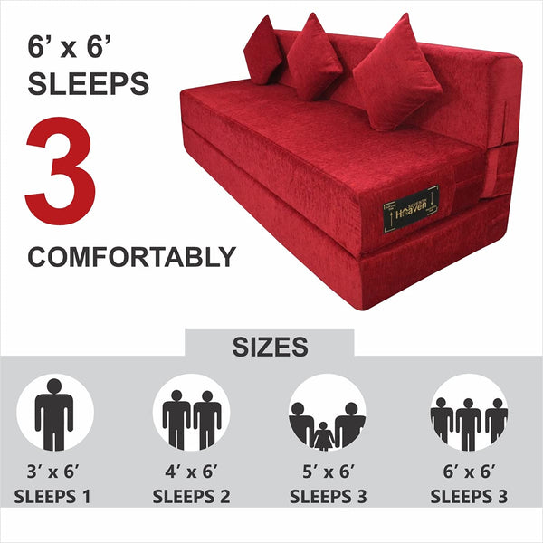 Rejoice Sofa Cum Bed - 4 Seater, Plain Cushion ( Premium Molfino Fabric, Maroon )