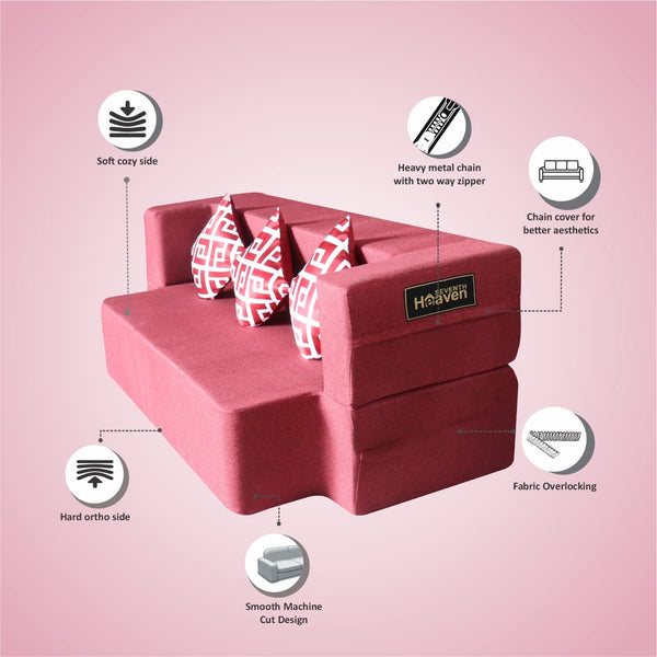 Flipper X Sofa Cum Bed - 3 Seater, Printed Cushion ( Jute Fabric, Maroon )