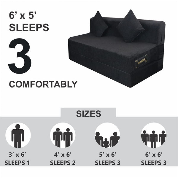 Rejoice Sofa Cum Bed - 3 Seater, Plain Cushion ( Premium Molfino Fabric, Black )