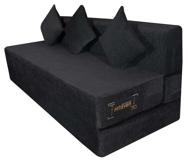 Rejoice Sofa Cum Bed - 4 Seater, Plain Cushion ( Premium Molfino Fabric, Black )