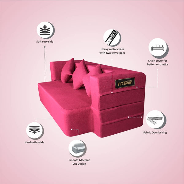 Flipper X Sofa Cum Bed - 3 Seater, Plain Cushion ( Jute Fabric, Maroon )