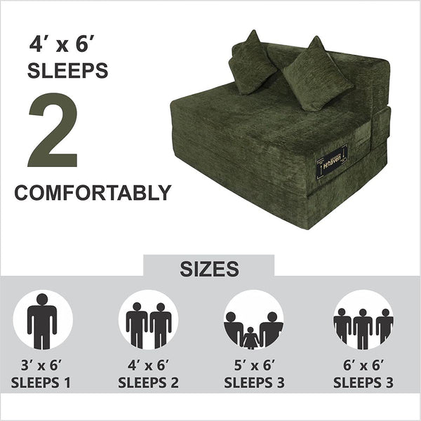 Rejoice Sofa Cum Bed - 2 Seater, Plain Cushion ( Premium Molfino Fabric, Green )