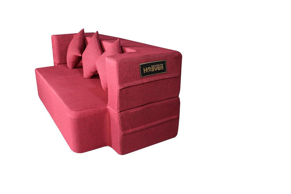 Flipper X Sofa Cum Bed - 3 Seater, Plain Cushion ( Jute Fabric, Maroon )