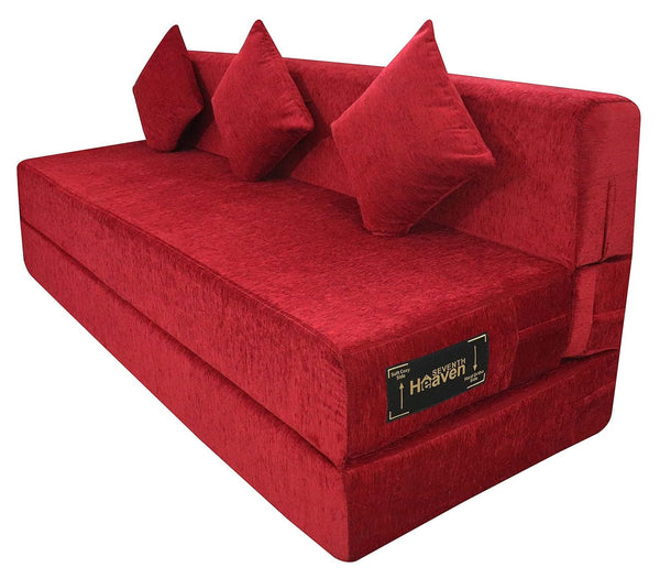 Rejoice Sofa Cum Bed - 4 Seater, Plain Cushion ( Premium Molfino Fabric, Maroon )