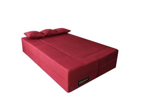 Flipper X Sofa Cum Bed - 3 Seater, Plain Cushion ( Jute Fabric, Maroon )
