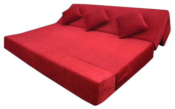 Rejoice Sofa Cum Bed - 4 Seater, Plain Cushion ( Premium Molfino Fabric, Maroon )