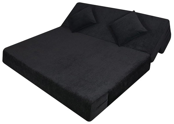 Rejoice Sofa Cum Bed - 3 Seater, Plain Cushion ( Premium Molfino Fabric, Black )