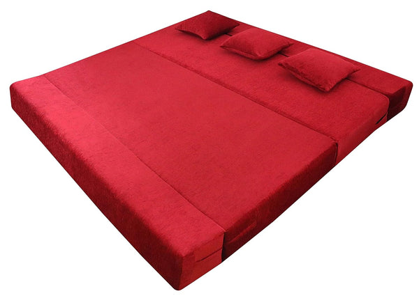 Rejoice Sofa Cum Bed - 4 Seater, Plain Cushion ( Premium Molfino Fabric, Maroon )