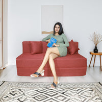 blue jute fabric 6 5 sofa cum bed with 2 cushion copy