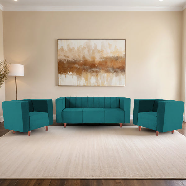 Sydney (3+1+1) Seater Sofa- ( Plush Suede Fabric- Teal )