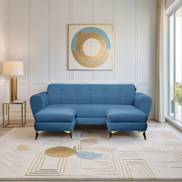 Milan Icon Ottoman 5 Seater Sofa - ( Plush Suede Fabric - Sky Blue )