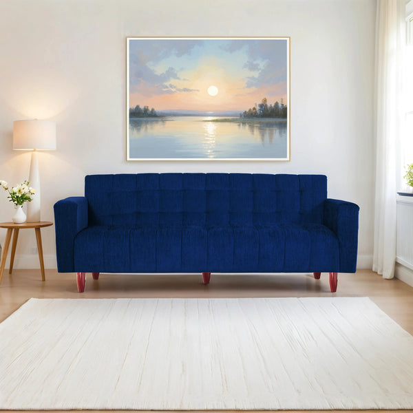 Lisbon Neo 4 Seater Wooden Sofa Cum Bed - ( Premium Molfino Fabric- Blue )