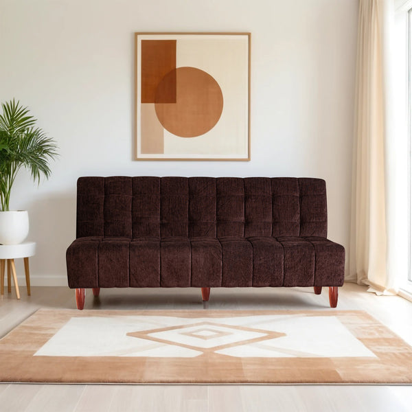 Florida 4 Seater Wooden Sofa Cum Bed - ( Premium Molfino Fabric- Brown)