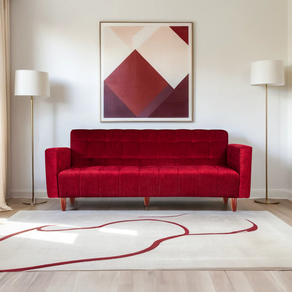 Lisbon  4 Seater Wooden Sofa Cum Bed - ( Premium Molfino Fabric - Maroon)
